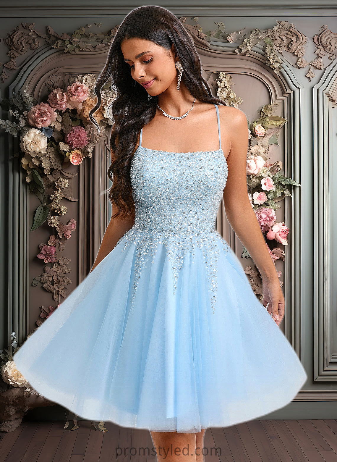 Ashlynn A-line Scoop Short Tulle Sequin Homecoming Dress With Sequins Beading HLP0025706