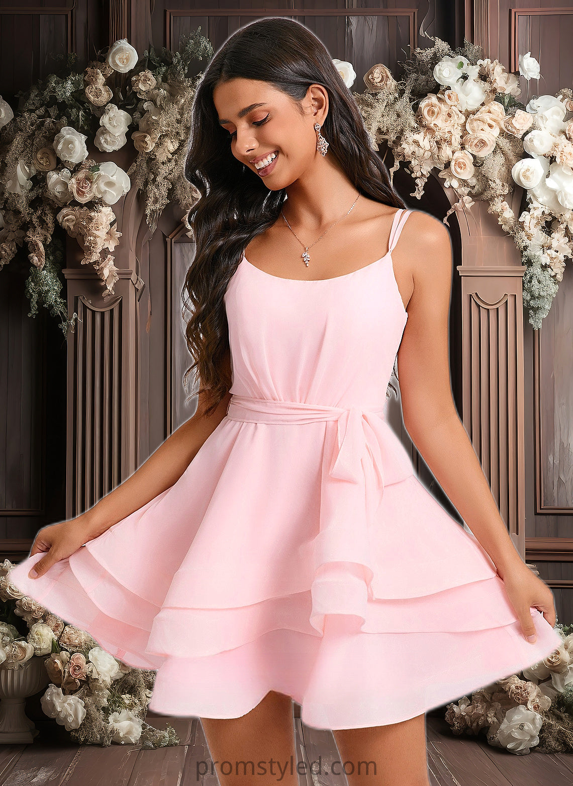 Nevaeh A-line Scoop Mini Chiffon Homecoming Dress With Pleated HLP0025675