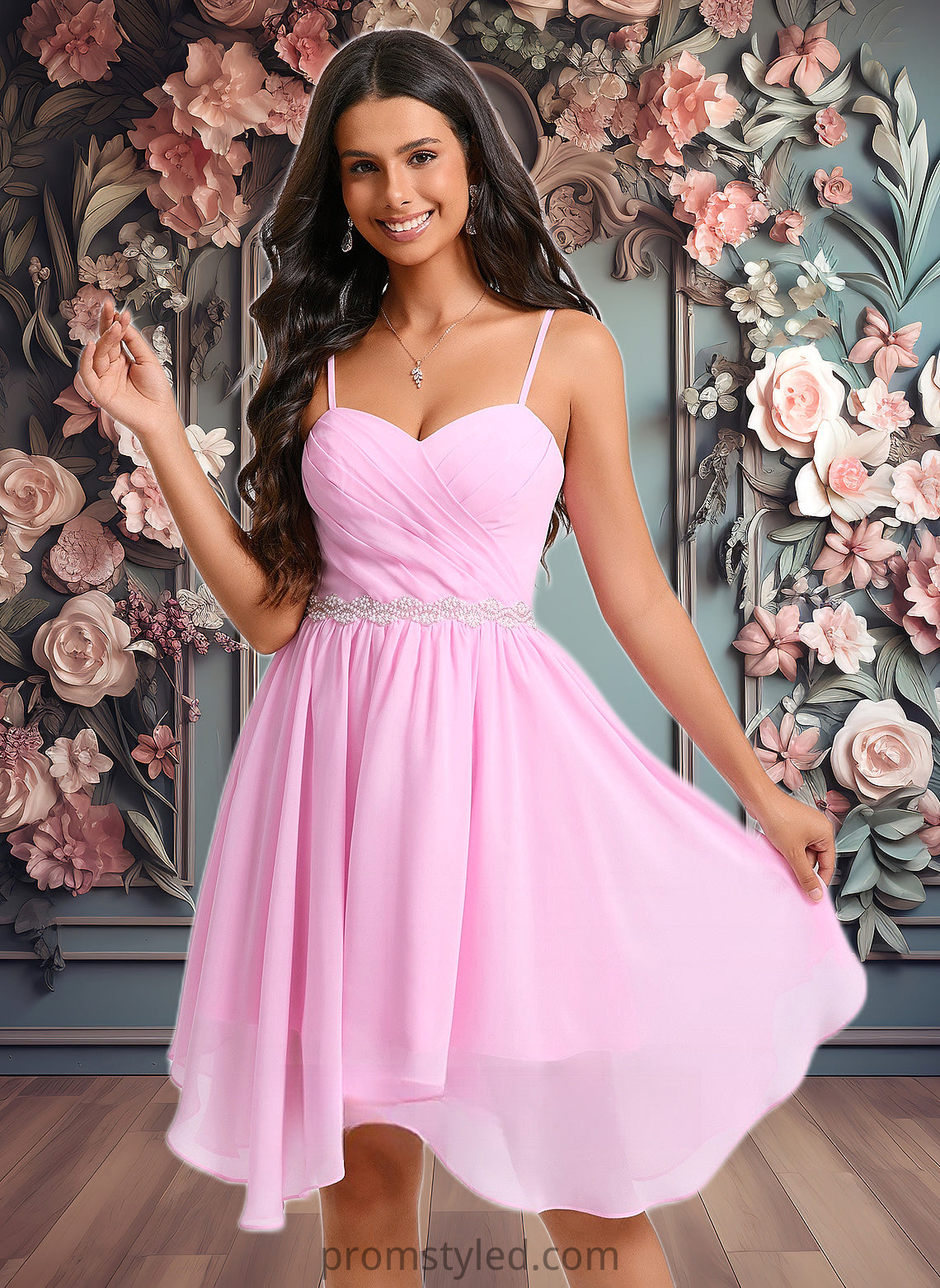 Jade A-line Sweetheart Asymmetrical Chiffon Homecoming Dress With Beading HLP0025690