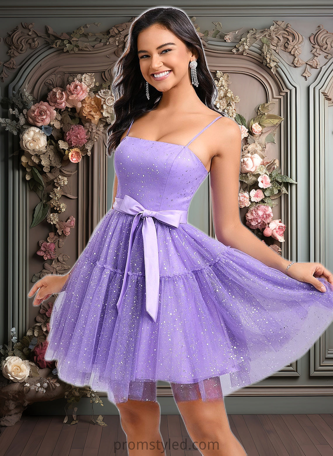 Chanel Ball-Gown/Princess Straight Short Tulle Homecoming Dress With Bow HLP0025717