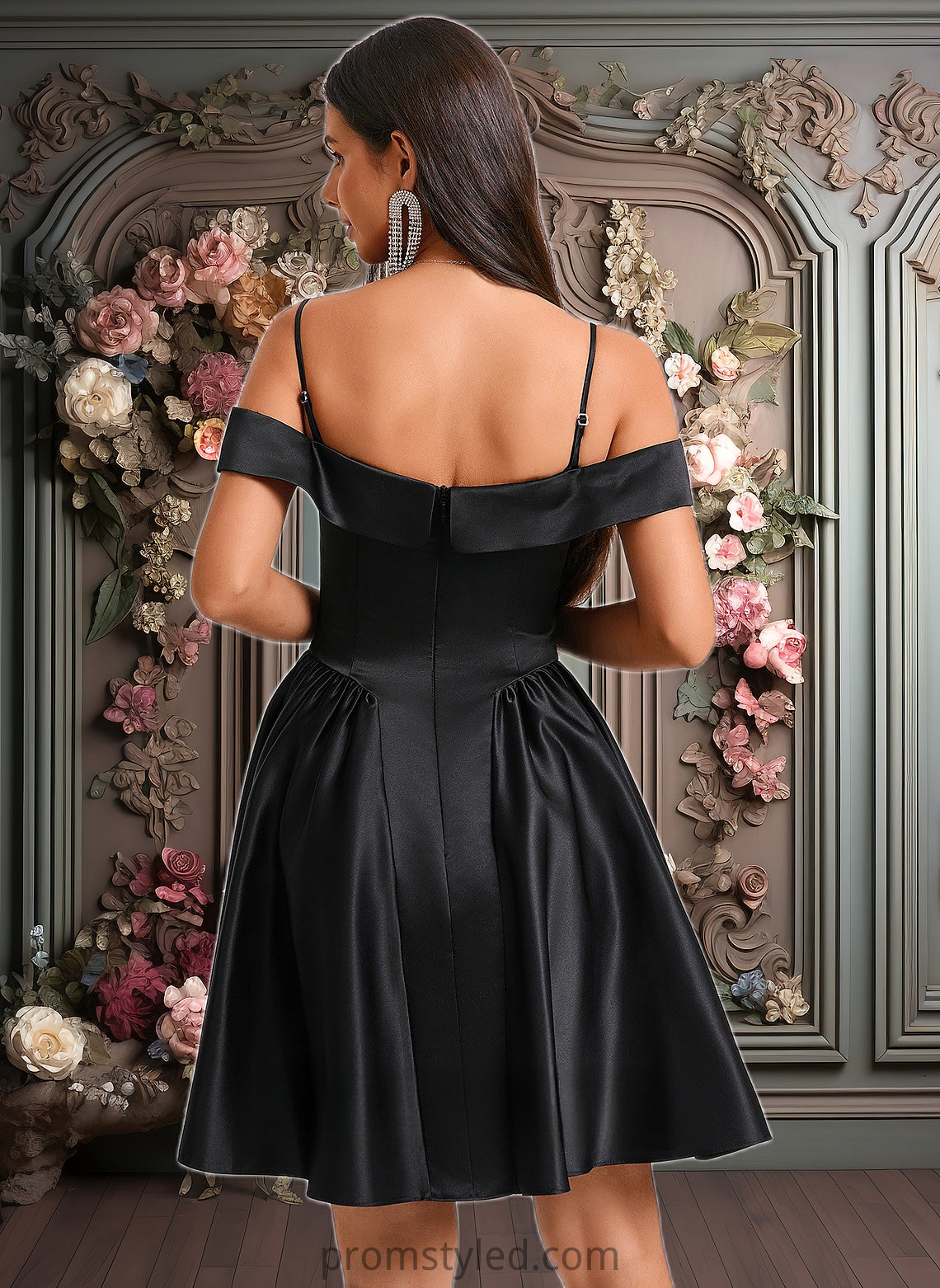 Jolie A-line Off the Shoulder Short Satin Homecoming Dress HLP0025704