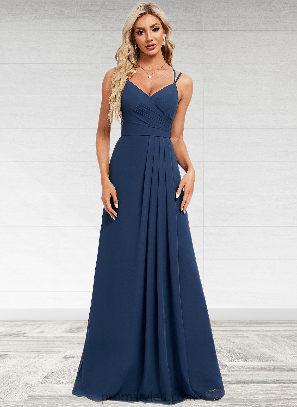 Suzanne A-line V-Neck Floor-Length Chiffon Bridesmaid Dress HLP0025803