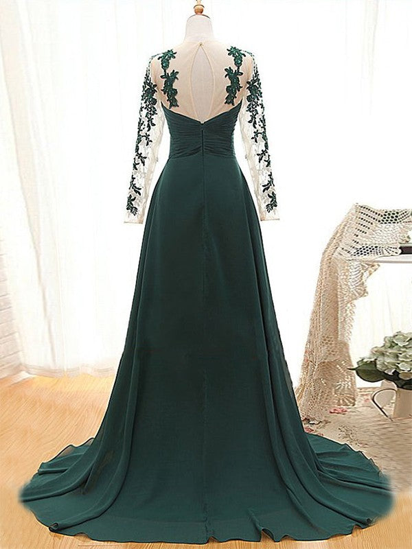 Esther A-Line/Princess Chiffon Applique Sweetheart Long Sleeves Sweep/Brush Train Mother of the Bride Dresses HLP0020438