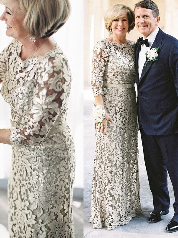 Jordyn Sheath/Column Lace Sash/Ribbon/Belt Scoop 3/4 Sleeves Floor-Length Mother of the Bride Dresses HLP0020285