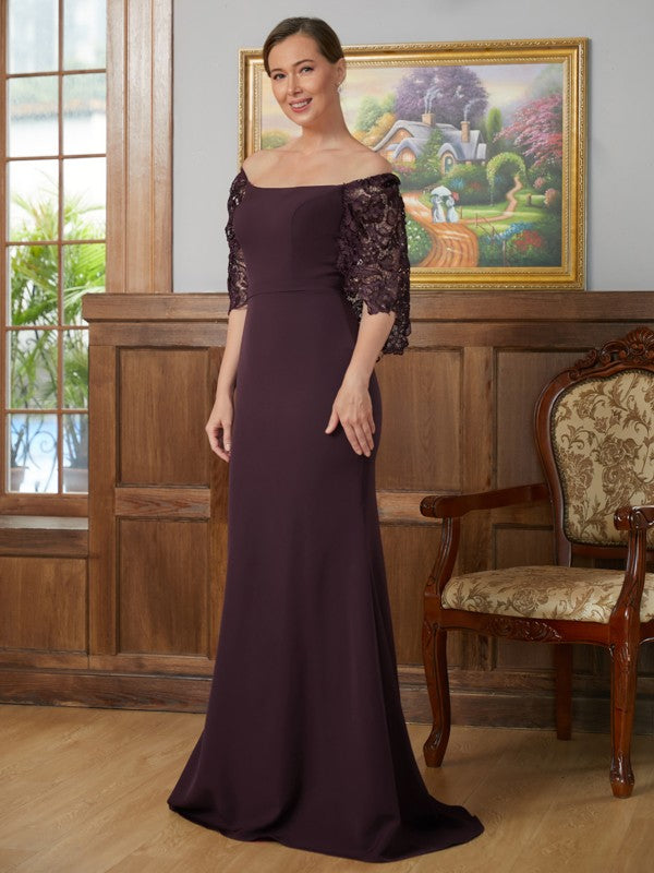 Sofia Sheath/Column Stretch Crepe Lace Square 1/2 Sleeves Sweep/Brush Train Mother of the Bride Dresses HLP0020329