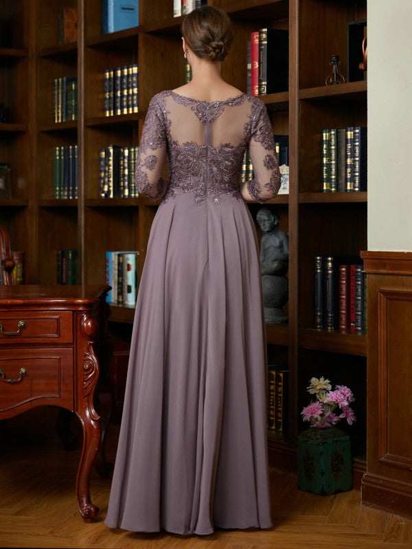 Kailyn A-Line/Princess Chiffon Lace Scoop 3/4 Sleeves Floor-Length Mother of the Bride Dresses HLP0020301