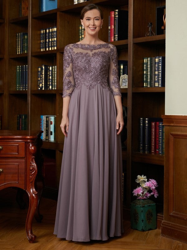 Kailyn A-Line/Princess Chiffon Lace Scoop 3/4 Sleeves Floor-Length Mother of the Bride Dresses HLP0020301