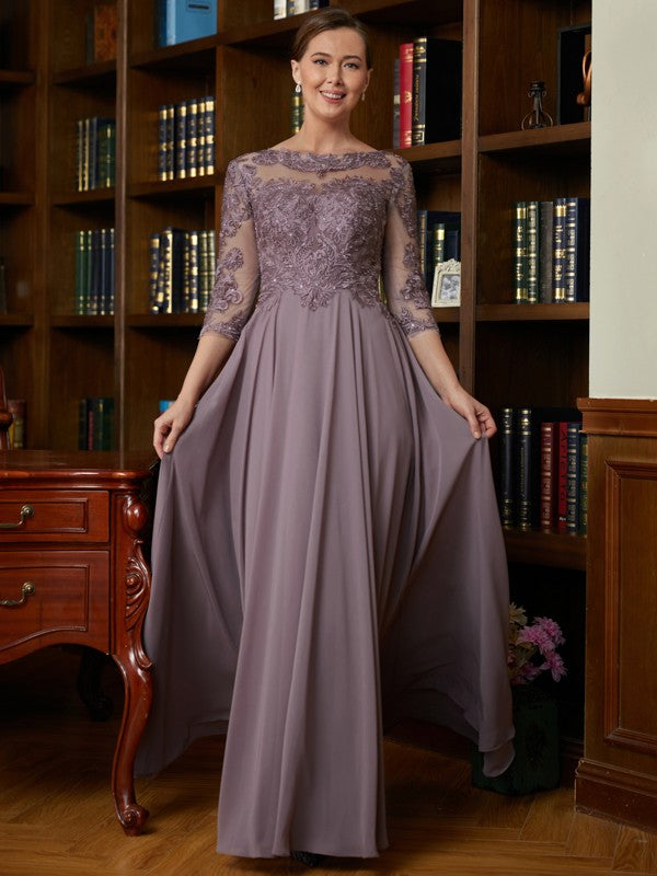 Kailyn A-Line/Princess Chiffon Lace Scoop 3/4 Sleeves Floor-Length Mother of the Bride Dresses HLP0020301