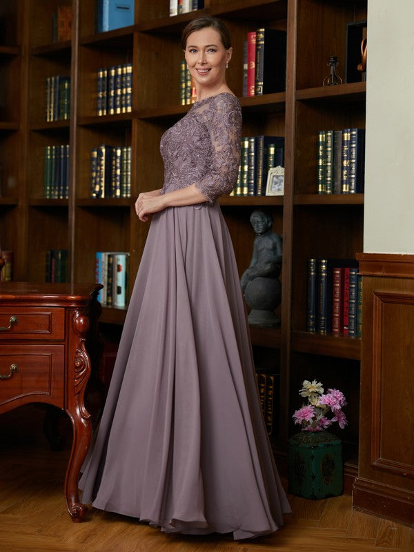 Kailyn A-Line/Princess Chiffon Lace Scoop 3/4 Sleeves Floor-Length Mother of the Bride Dresses HLP0020301