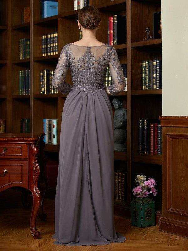 Serenity A-Line/Princess Chiffon Lace Scoop 3/4 Sleeves Floor-Length Mother of the Bride Dresses HLP0020341