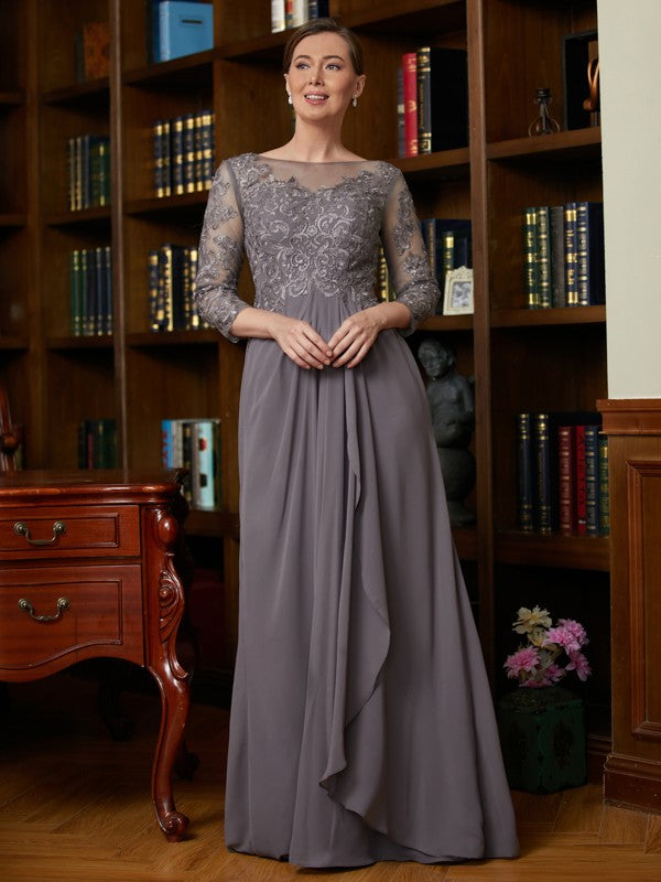 Serenity A-Line/Princess Chiffon Lace Scoop 3/4 Sleeves Floor-Length Mother of the Bride Dresses HLP0020341