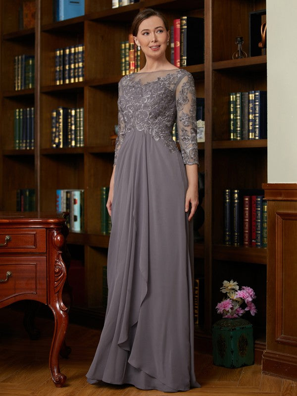 Serenity A-Line/Princess Chiffon Lace Scoop 3/4 Sleeves Floor-Length Mother of the Bride Dresses HLP0020341