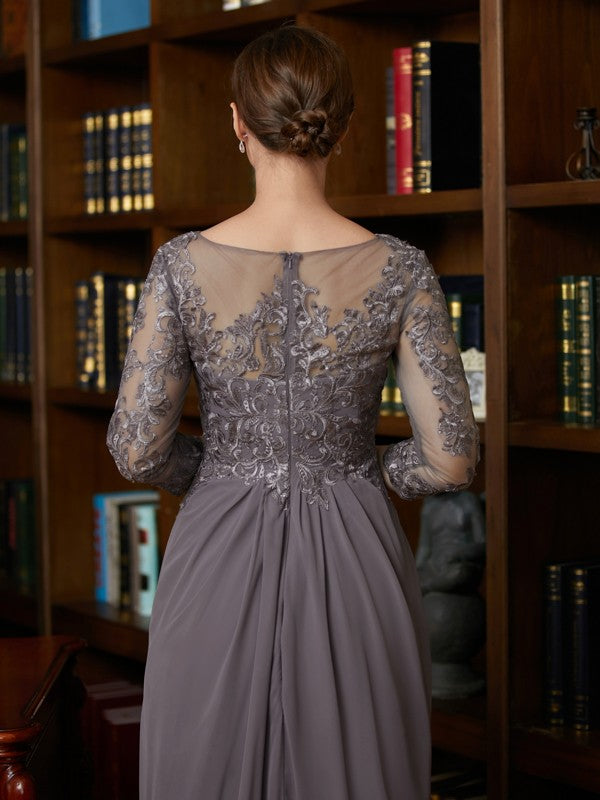 Serenity A-Line/Princess Chiffon Lace Scoop 3/4 Sleeves Floor-Length Mother of the Bride Dresses HLP0020341