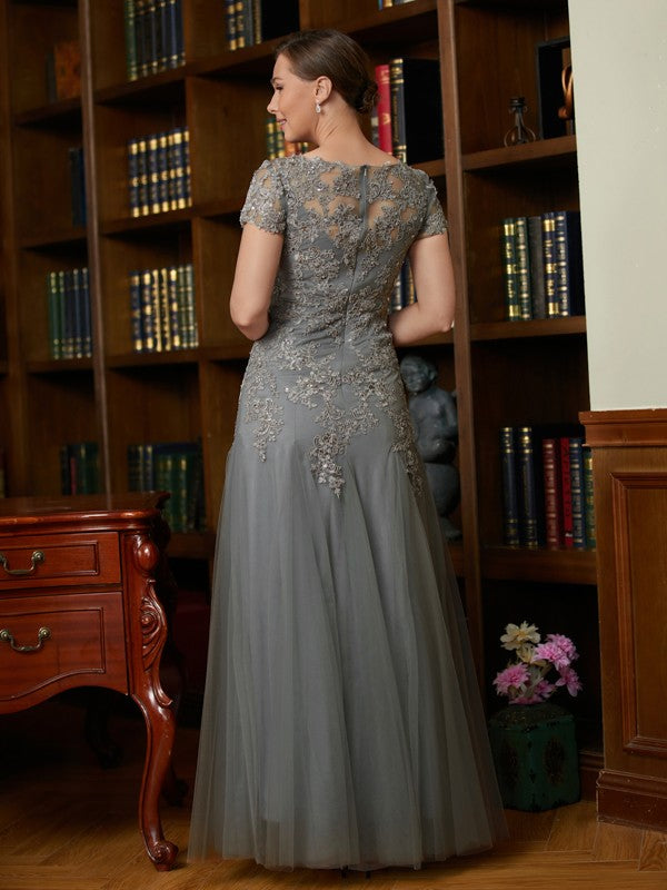 Kassidy A-Line/Princess Tulle Lace Scoop Short Sleeves Floor-Length Mother of the Bride Dresses HLP0020310