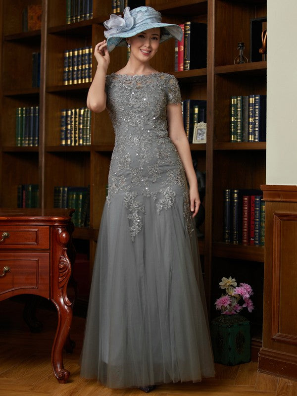 Kassidy A-Line/Princess Tulle Lace Scoop Short Sleeves Floor-Length Mother of the Bride Dresses HLP0020310