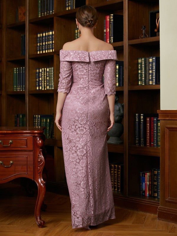 Stephany Sheath/Column Satin Lace Off-the-Shoulder 3/4 Sleeves Floor-Length Mother of the Bride Dresses HLP0020343