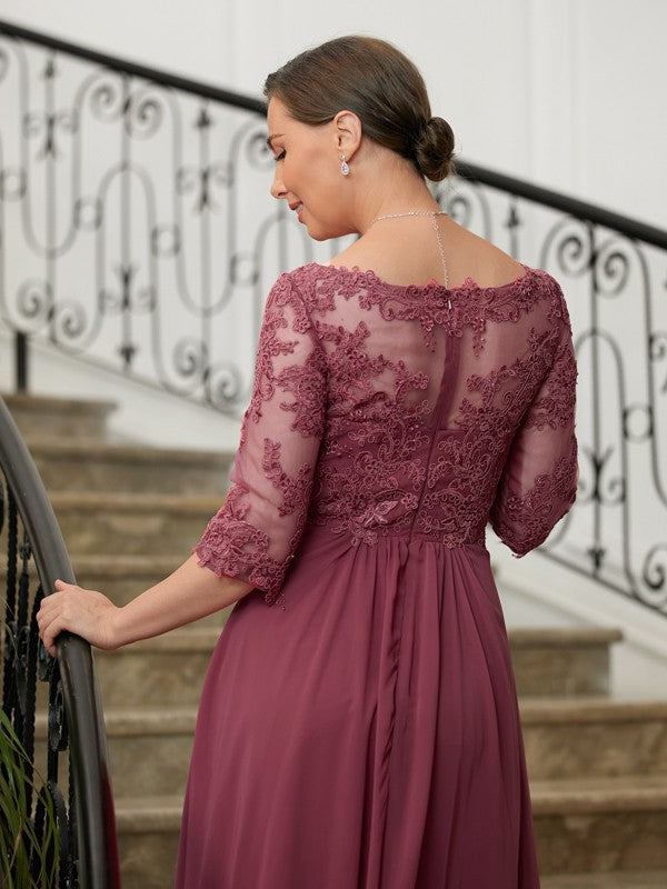 Joselyn A-Line/Princess Chiffon Lace V-neck 3/4 Sleeves Floor-Length Mother of the Bride Dresses HLP0020306