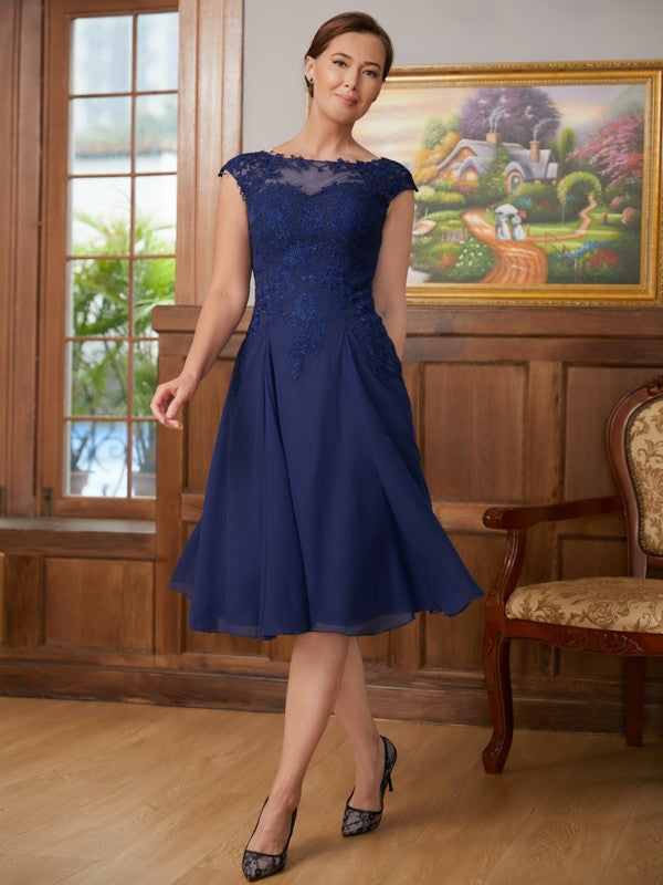 Louise A-Line/Princess Chiffon Lace Scoop Sleeveless Knee-Length Mother of the Bride Dresses HLP0020368