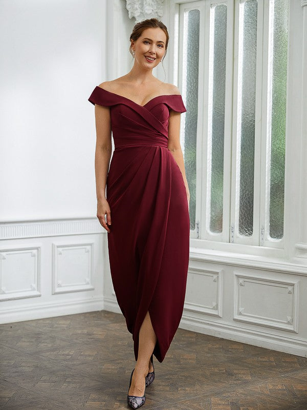 Skylar Sheath/Column Stretch Crepe Ruched Off-the-Shoulder Sleeveless Floor-Length Mother of the Bride Dresses HLP0020245