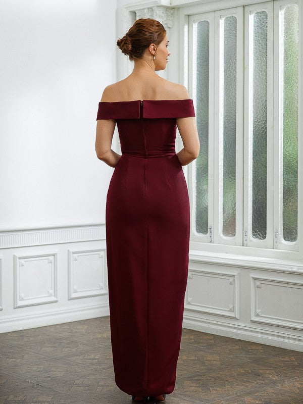 Skylar Sheath/Column Stretch Crepe Ruched Off-the-Shoulder Sleeveless Floor-Length Mother of the Bride Dresses HLP0020245