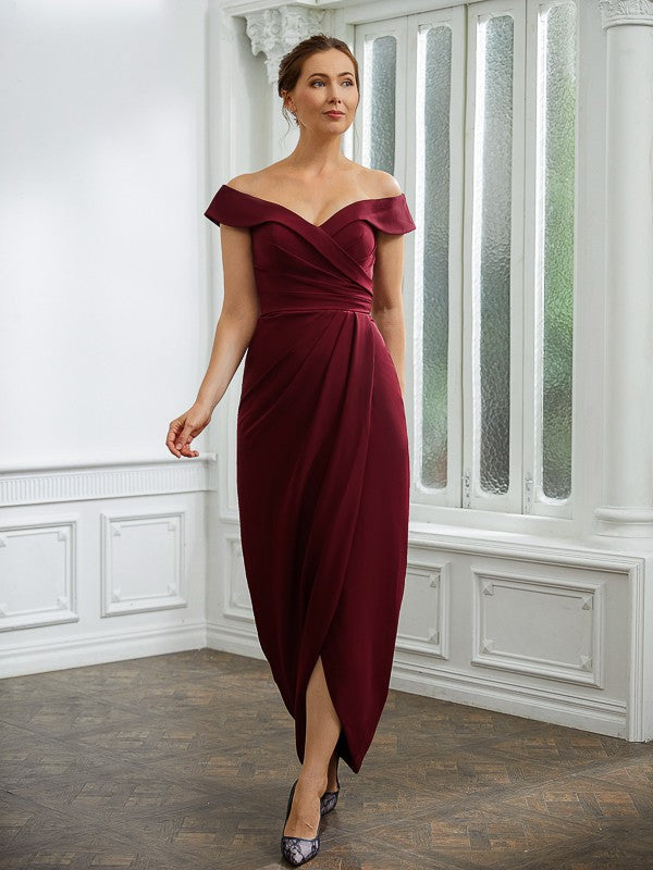 Skylar Sheath/Column Stretch Crepe Ruched Off-the-Shoulder Sleeveless Floor-Length Mother of the Bride Dresses HLP0020245