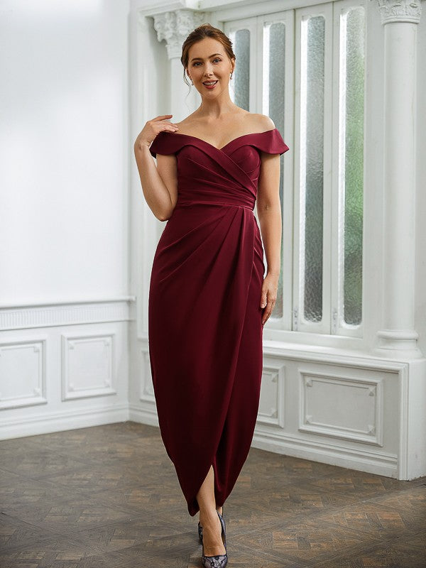 Skylar Sheath/Column Stretch Crepe Ruched Off-the-Shoulder Sleeveless Floor-Length Mother of the Bride Dresses HLP0020245