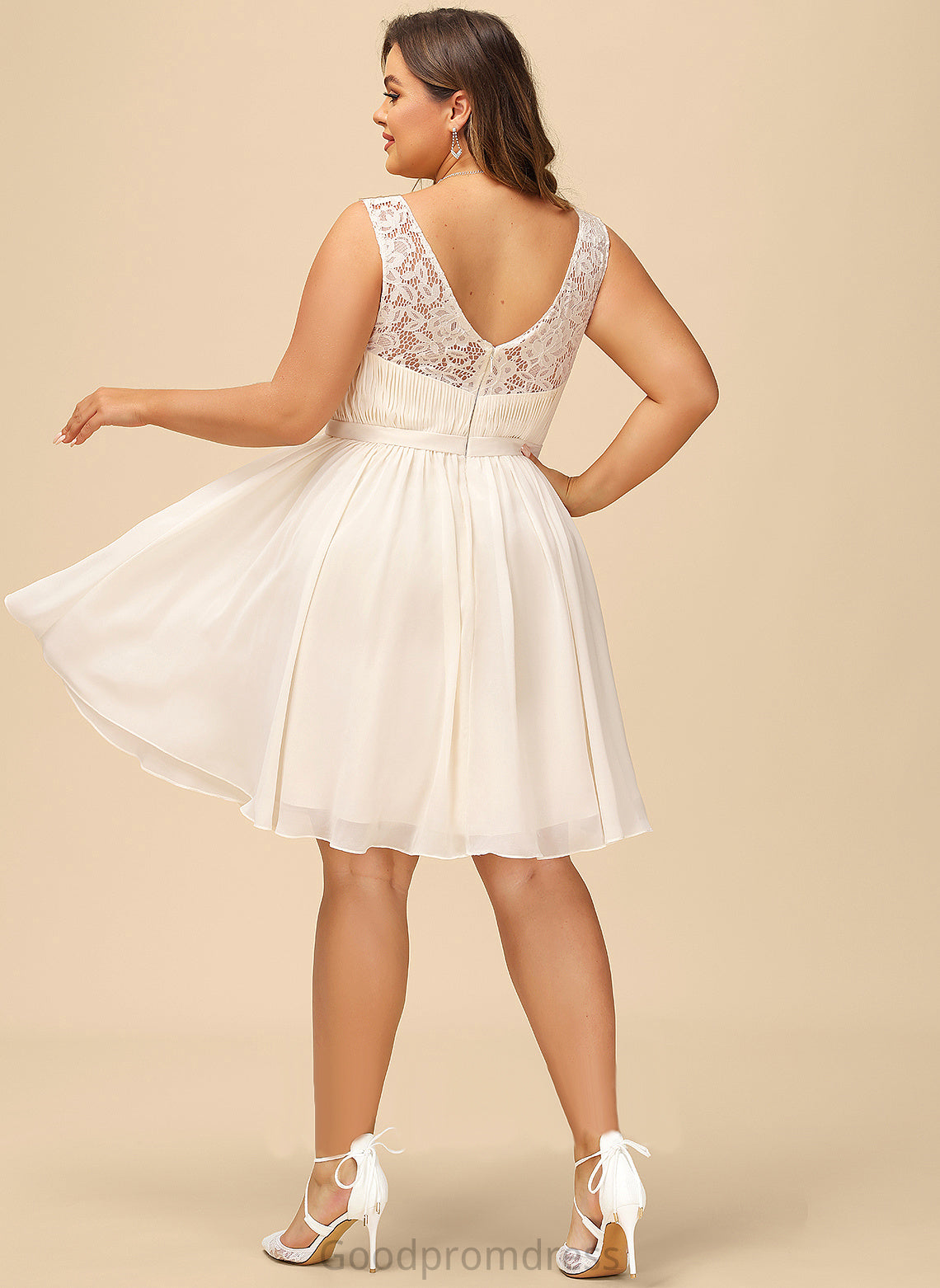 Cocktail Dresses With Lace Knee-Length Dress Chiffon Emely V-neck Ruffle Cocktail A-Line