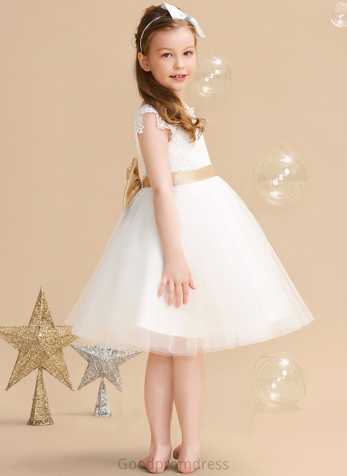 sash) Tulle/Lace Dress Scoop - Knee-length With Sleeves Wendy Flower Girl Dresses A-Line Short Flower Sash/Bow(s) Neck Girl (Undetachable