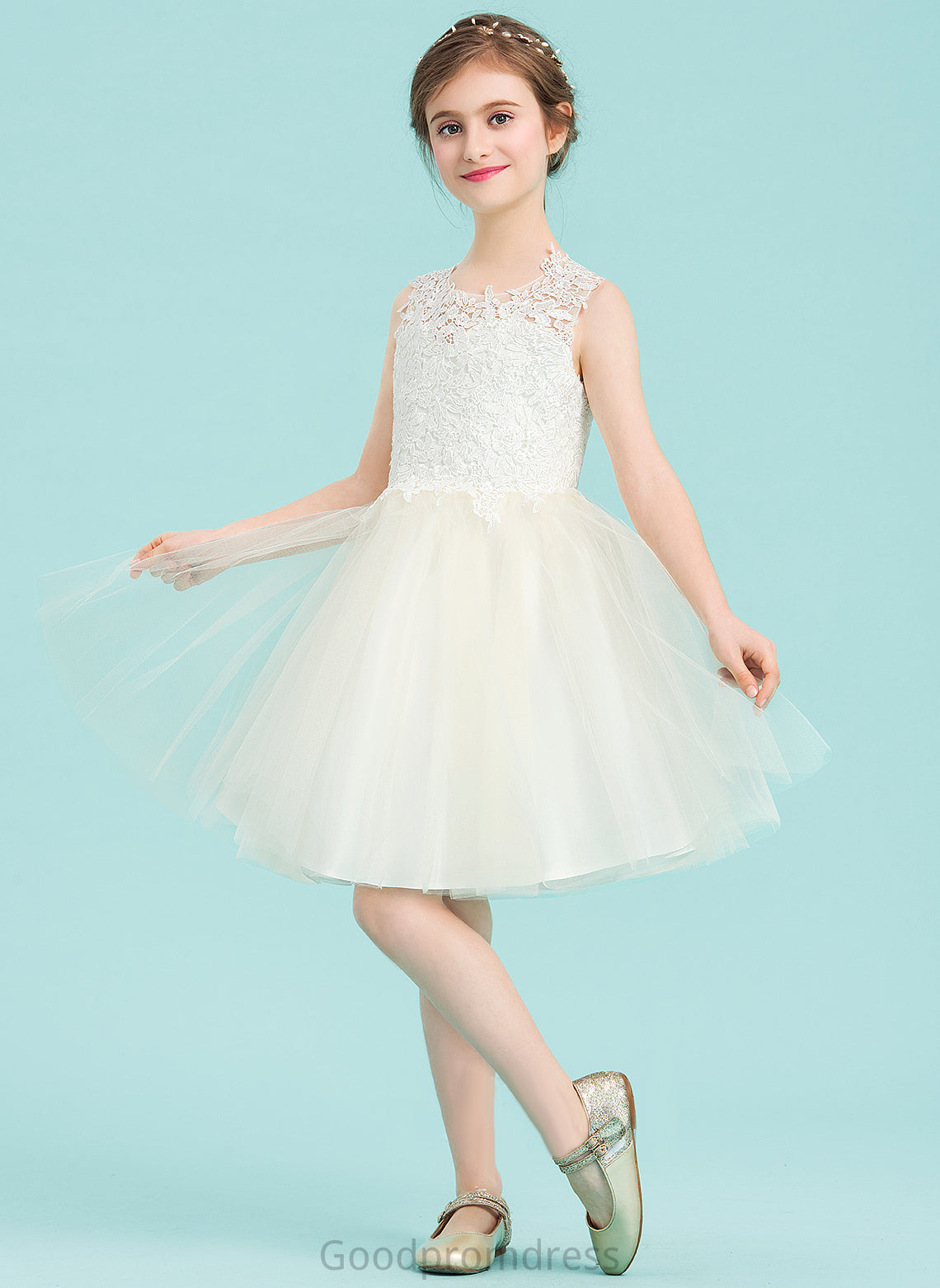 A-Line Girl Flower Girl Dresses - Tulle/Lace Knee-length Dress Sleeveless With Hole Danna Flower Back Neck Scoop