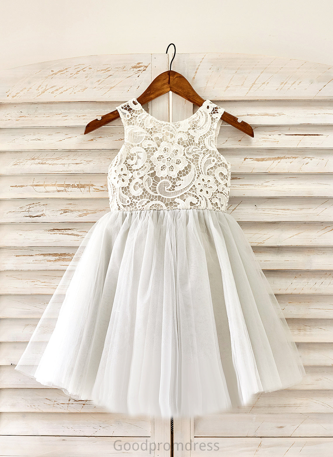 Sleeveless Tulle Lace Girl Dress With Knee-length A-Line - Lucy Flower Flower Girl Dresses Scoop Neck