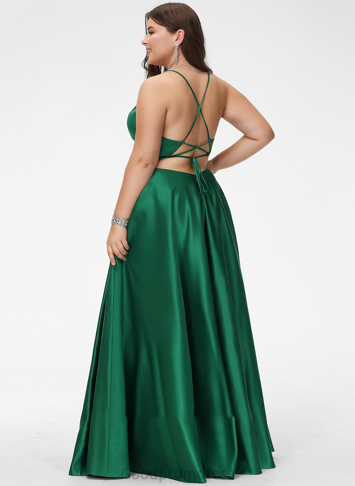 V-neck Satin Elliana A-Line Prom Dresses Floor-Length