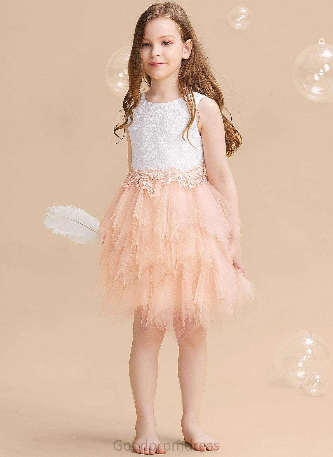 With - Back Knee-length Tulle/Lace Flower Neck Flower Girl Dresses Kristina Dress Sleeveless Scoop Ball-Gown/Princess Girl Lace/Beading/Sequins/V