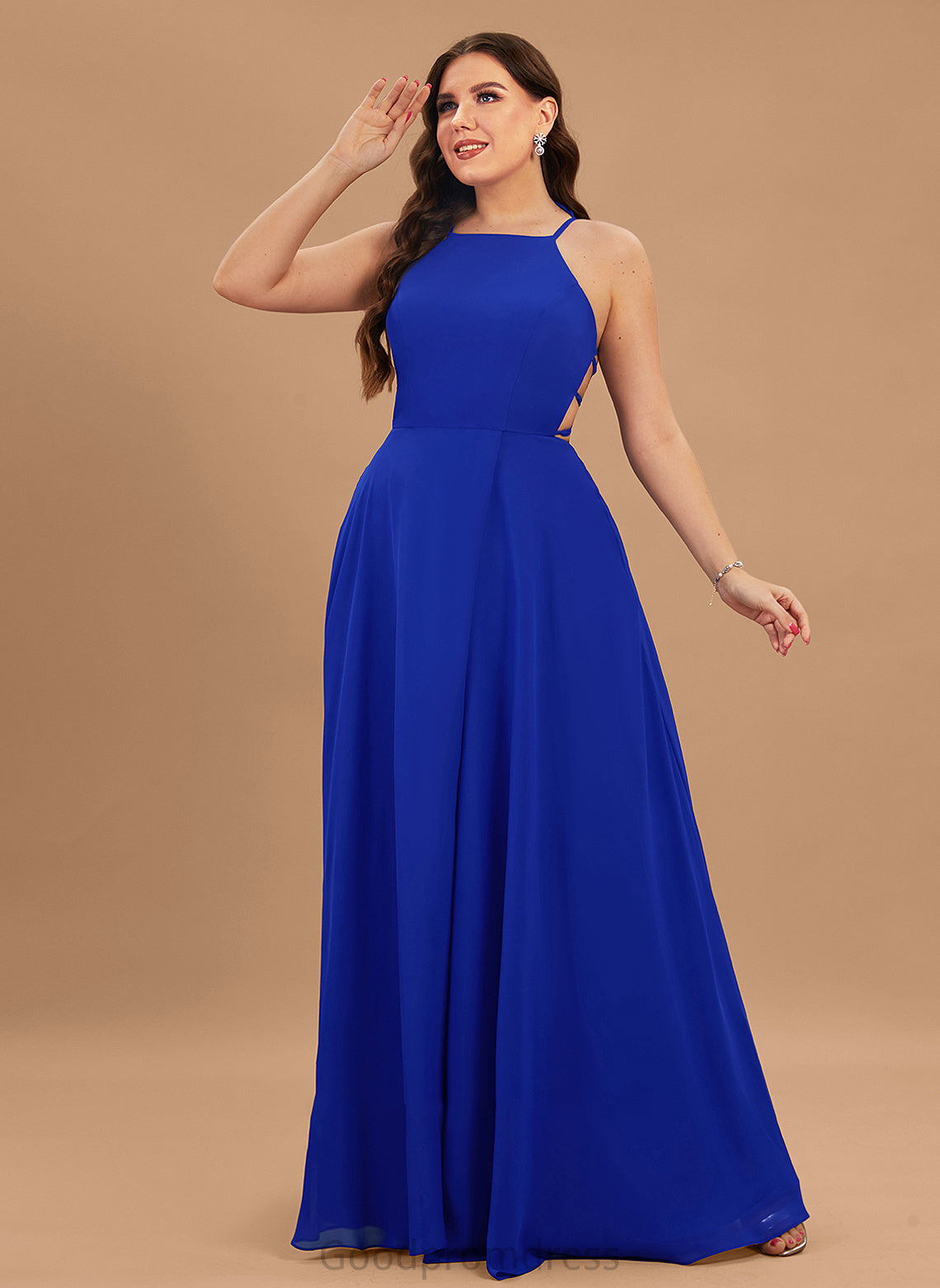 Chiffon With Neck Floor-Length A-Line Louise Scoop Prom Dresses Front Split