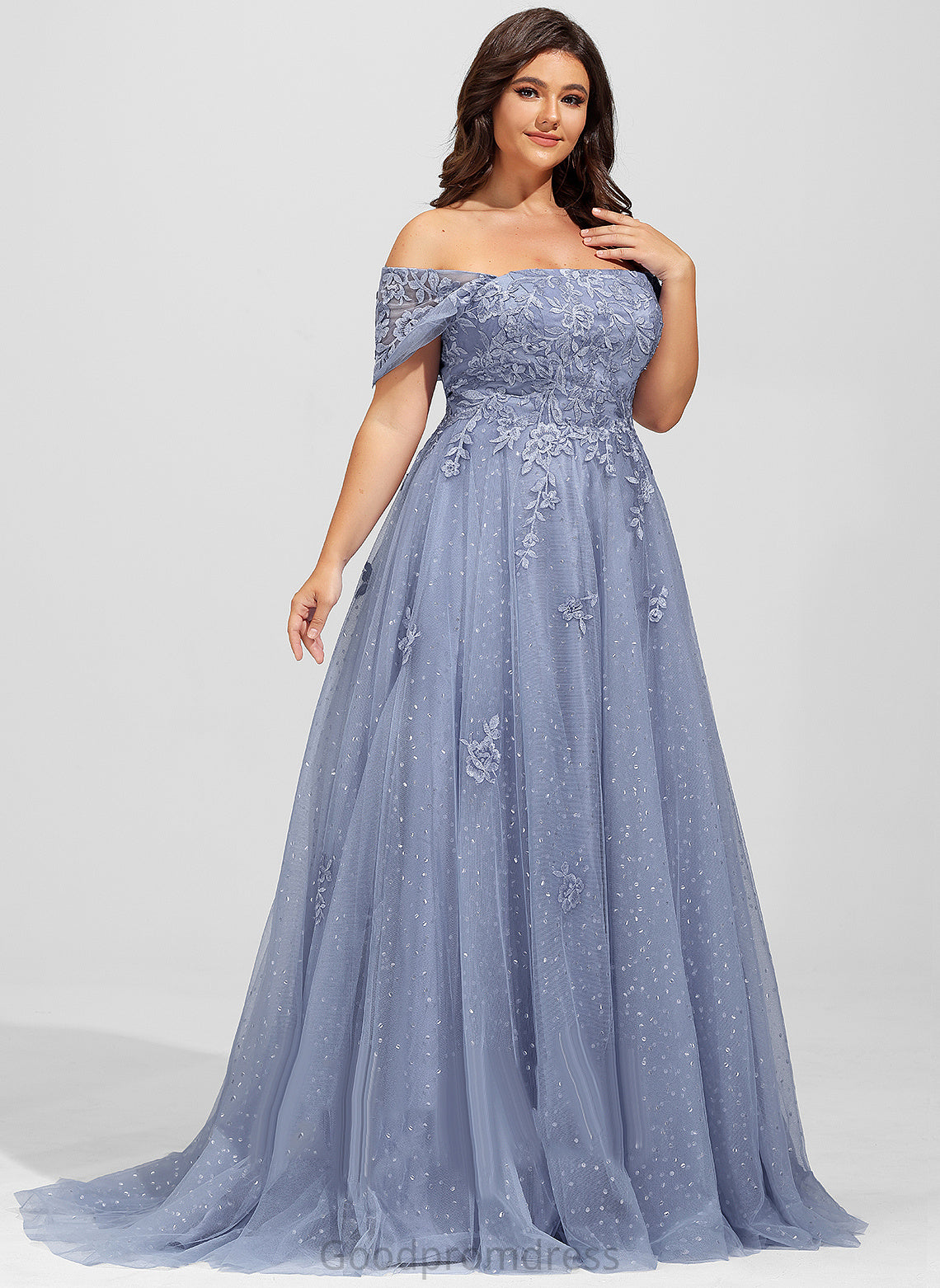 Sequins Prom Dresses Train With Ball-Gown/Princess Off-the-Shoulder Sweep Tulle Lisa Lace