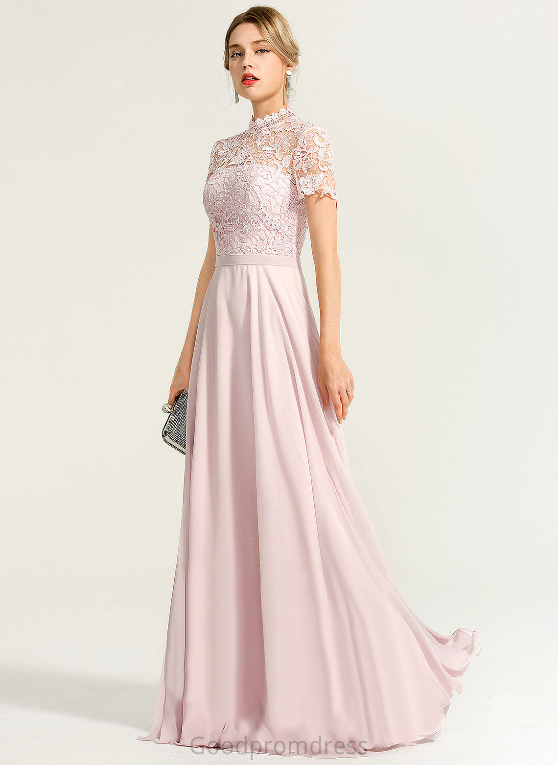 A-Line Neck With Prom Dresses High Sequins Chiffon Jemima Lace Floor-Length