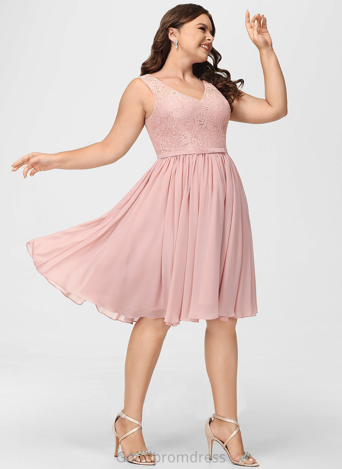 Chiffon Jillian Cocktail V-neck A-Line With Knee-Length Cocktail Dresses Lace Bow(s) Dress Lace