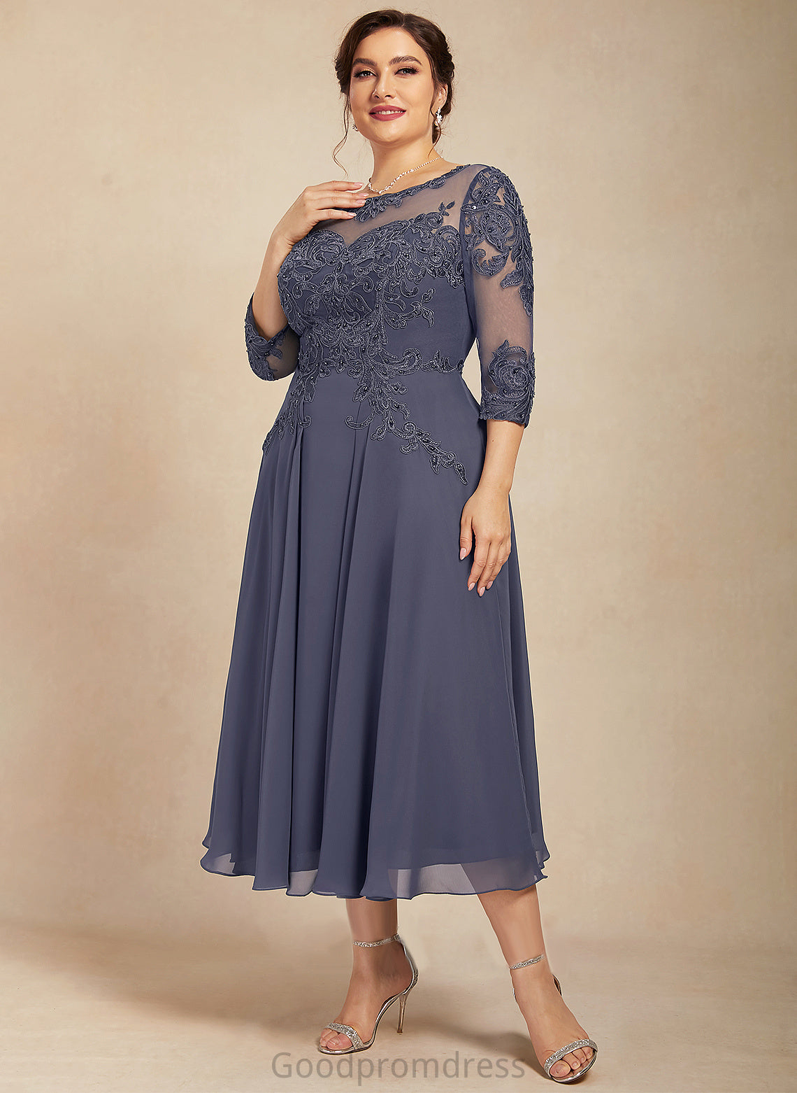 Dress Lace Sequins Bride Beading A-Line Scoop With Heather of Chiffon the Mother of the Bride Dresses Mother Neck Tea-Length