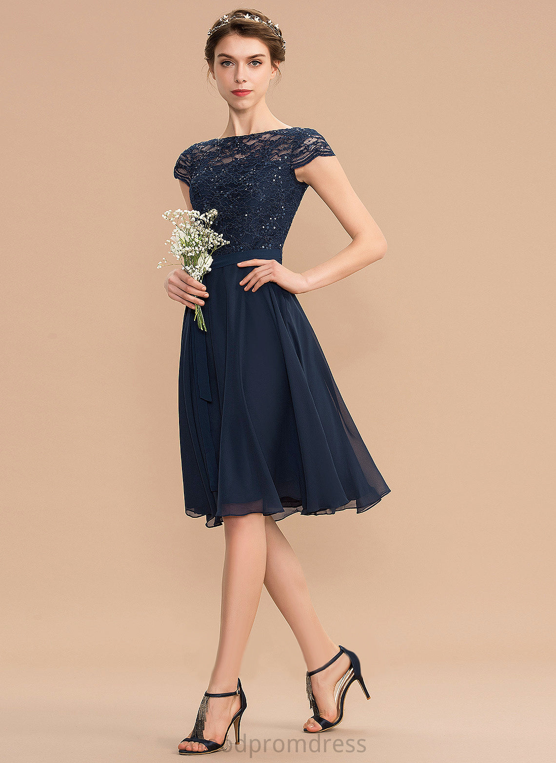 Izabella Lace Scoop Neck A-Line Homecoming With Homecoming Dresses Knee-Length Dress Chiffon Bow(s)