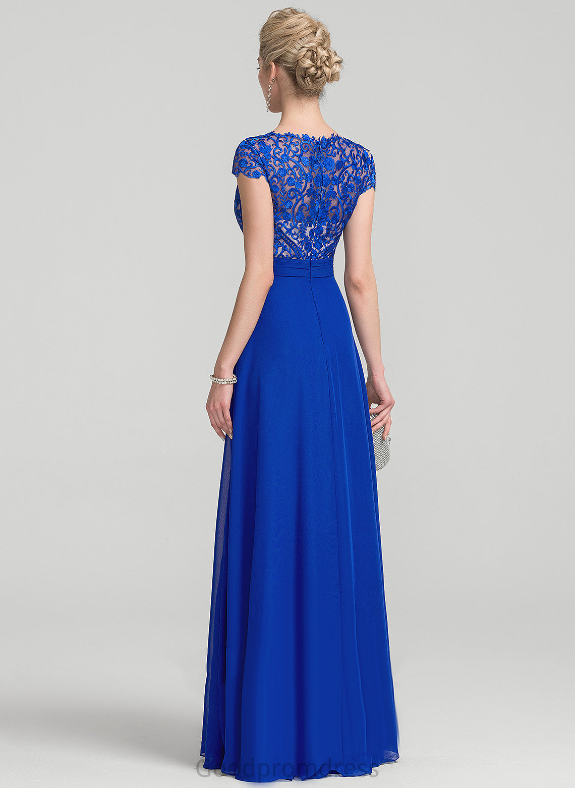 Lace Floor-Length A-Line Prom Dresses Chiffon Aleena V-neck