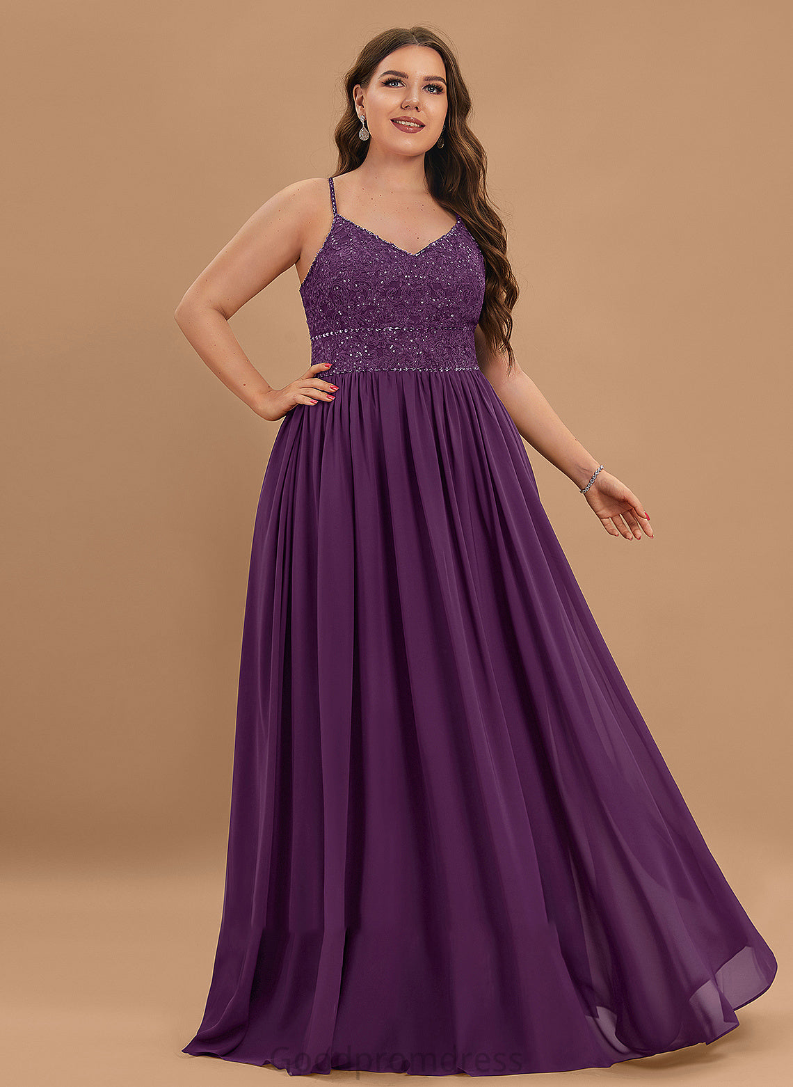 Chiffon Sequins V-neck Beading Cierra With A-Line Prom Dresses Lace Floor-Length