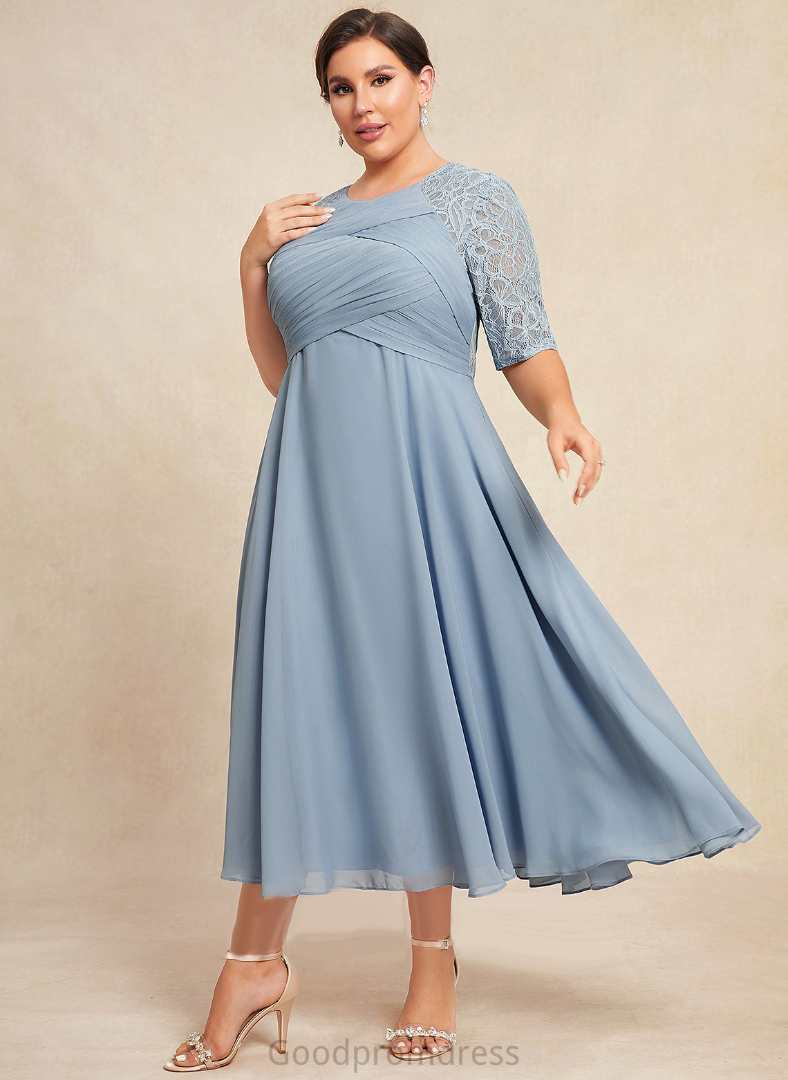 A-Line Ruffle Cocktail Dresses Neck Chiffon Scoop Lace Tea-Length With Cocktail Itzel Dress