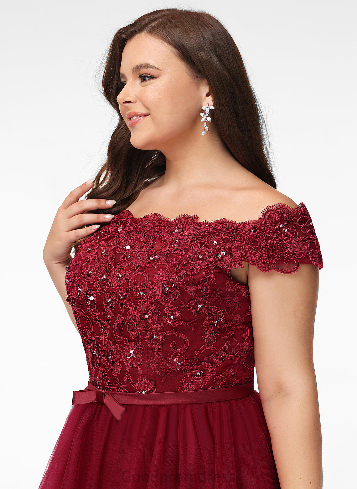 Prom Dresses Sequins Off-the-Shoulder A-Line Asymmetrical Macy Tulle Bow(s) Lace Beading With