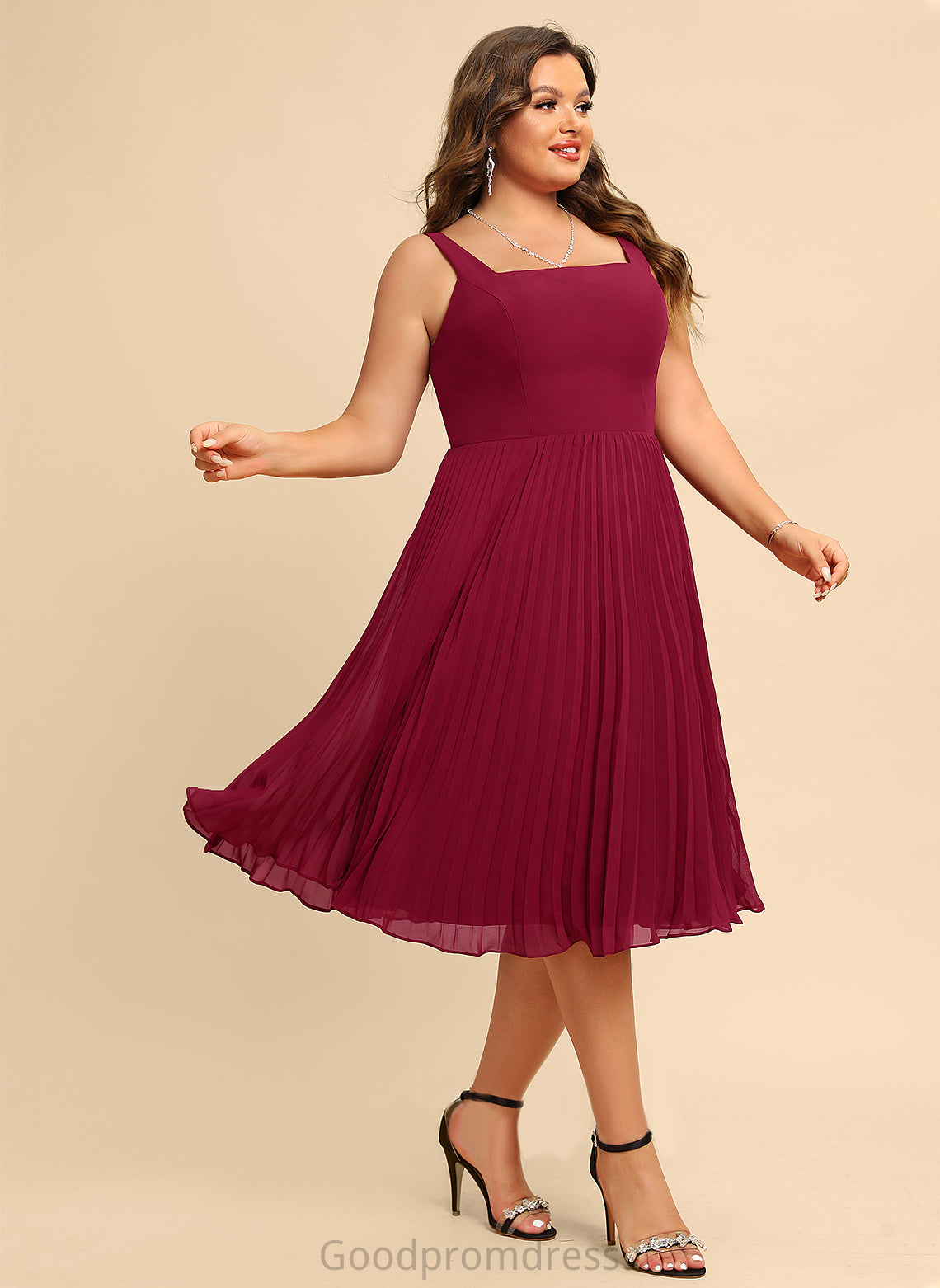 Amy Pleated Neckline Knee-Length Dress With Chiffon A-Line Homecoming Dresses Square Homecoming