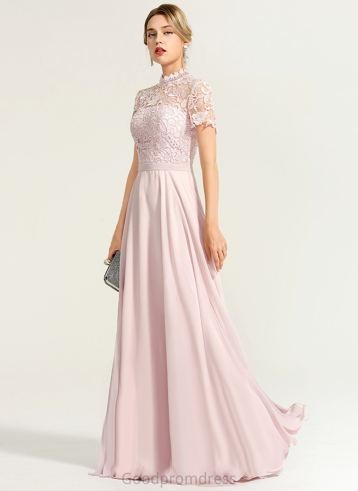 Straps&Sleeves Illusion Length Neckline Lace Fabric Silhouette Floor-Length HighNeck A-Line Evelyn Sleeveless Bridesmaid Dresses