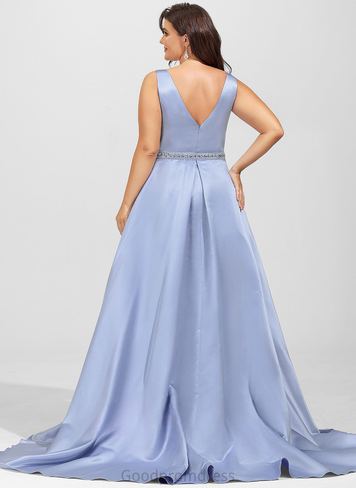 Prom Dresses Sweep Beading Train With Ball-Gown/Princess Lace V-neck Satin Cailyn Sequins