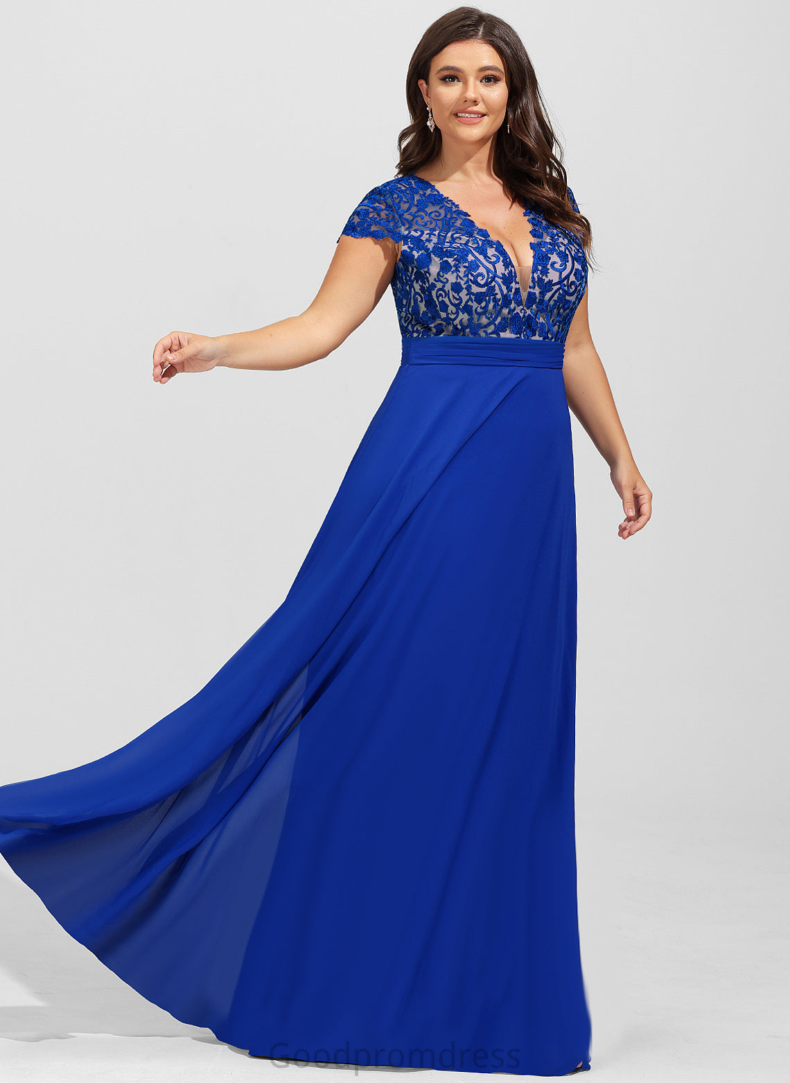 Lace Floor-Length A-Line Prom Dresses Chiffon Aleena V-neck