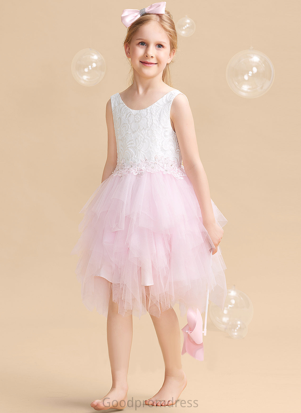 With - Back Knee-length Tulle/Lace Flower Neck Flower Girl Dresses Kristina Dress Sleeveless Scoop Ball-Gown/Princess Girl Lace/Beading/Sequins/V