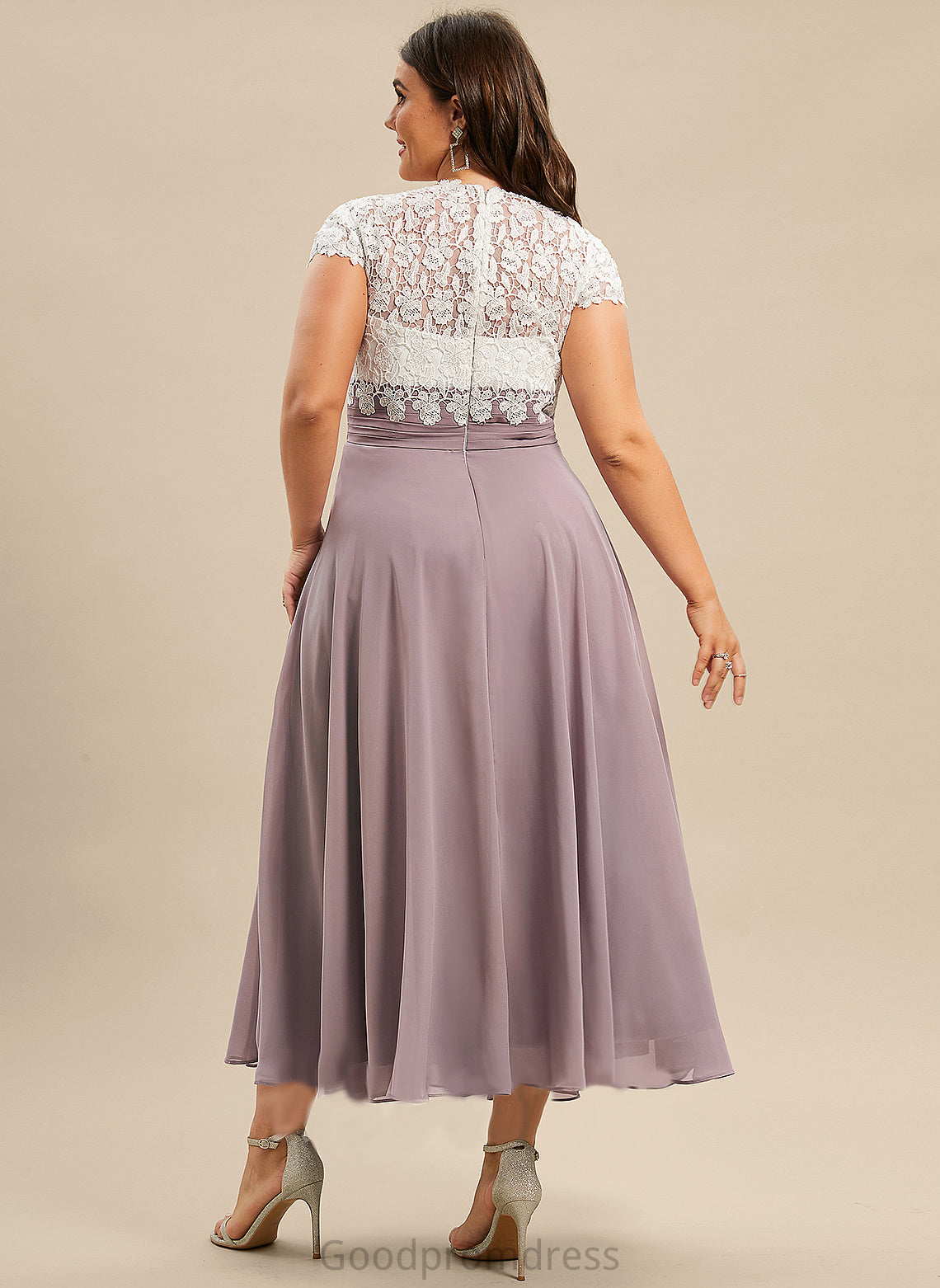 Cocktail Dresses A-Line Cocktail Dress Emerson Chiffon V-neck Tea-Length Lace