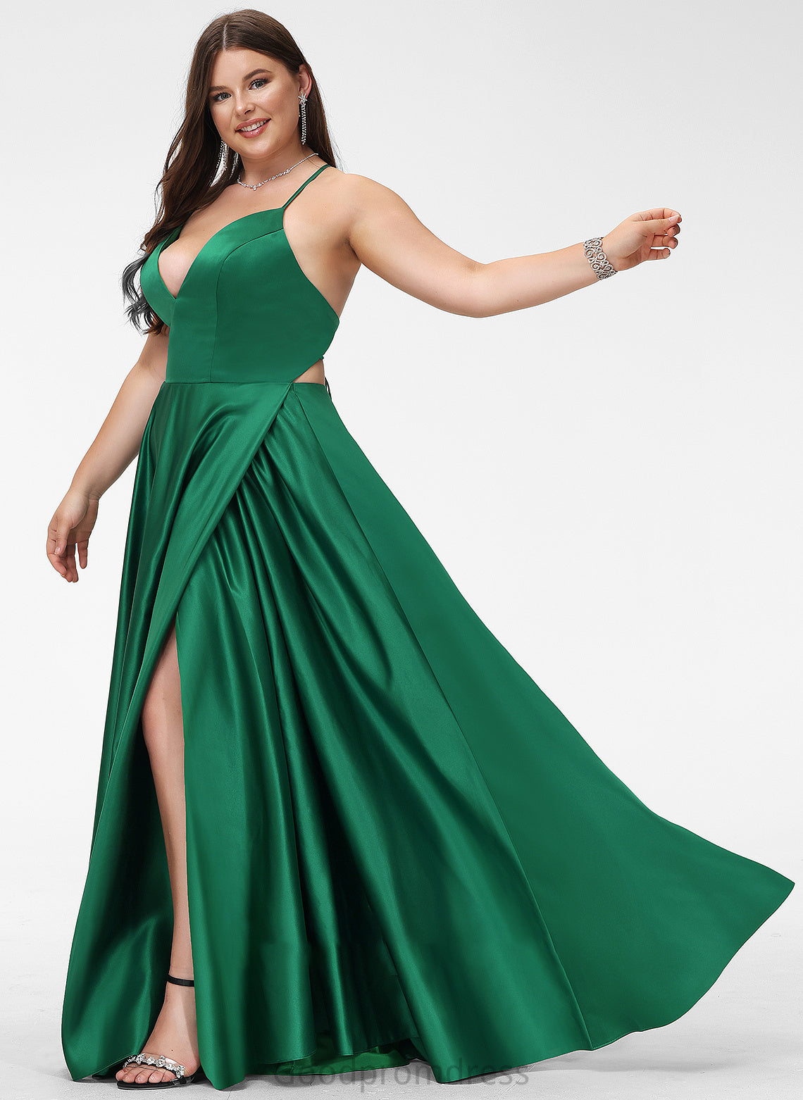 V-neck Satin Elliana A-Line Prom Dresses Floor-Length