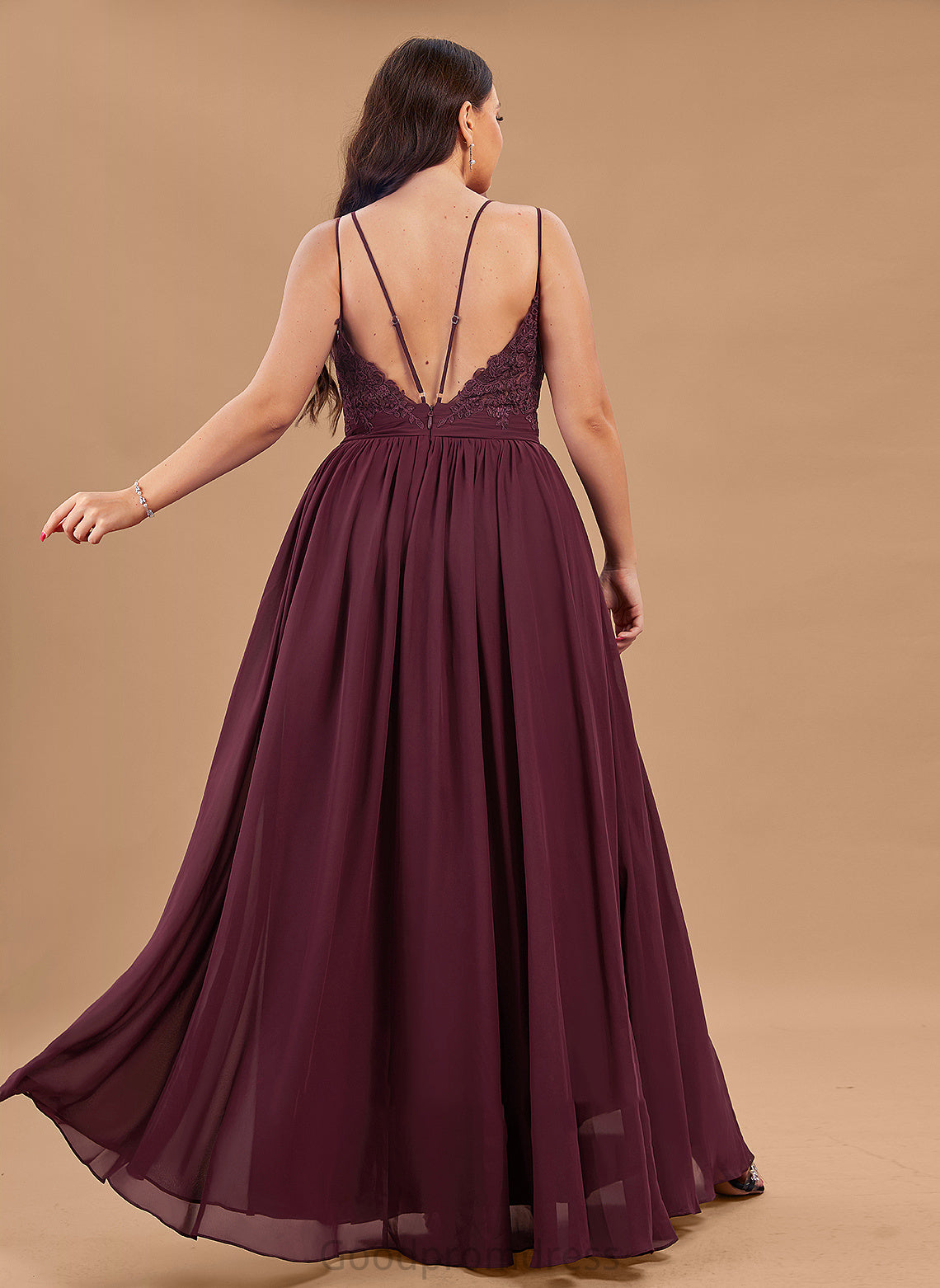 Lace With Prom Dresses A-Line V-neck Chiffon Floor-Length Ruffle Claudia